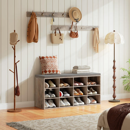 HOOBRO Grey 39.4-inch Long Padded Shoe Bench