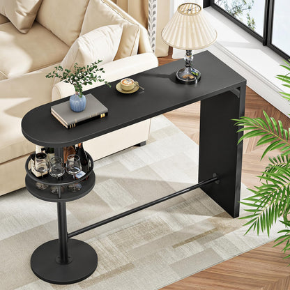 Black console table with a side table in a living room setting