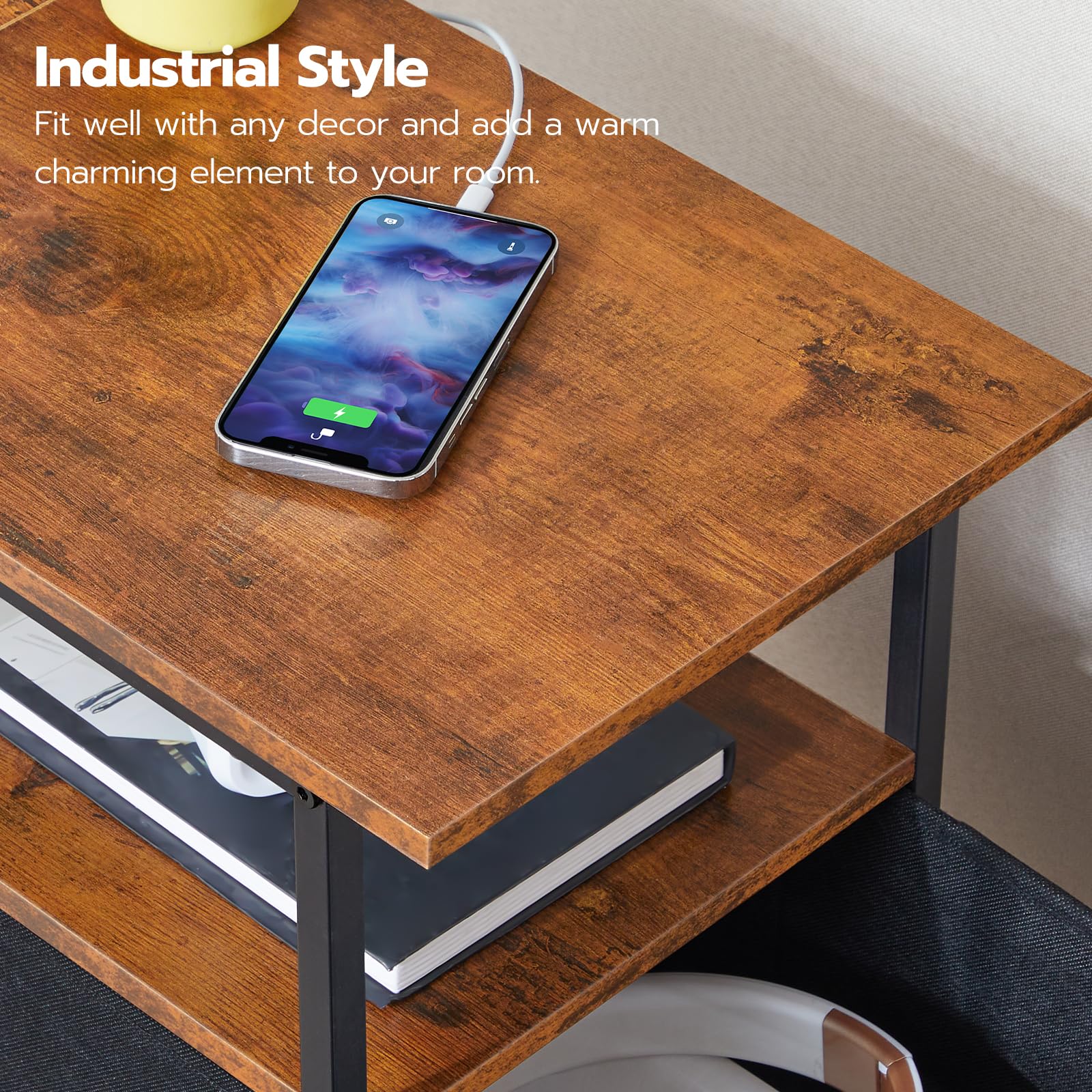 HOOBRO Narrow Side Table with Charging Station