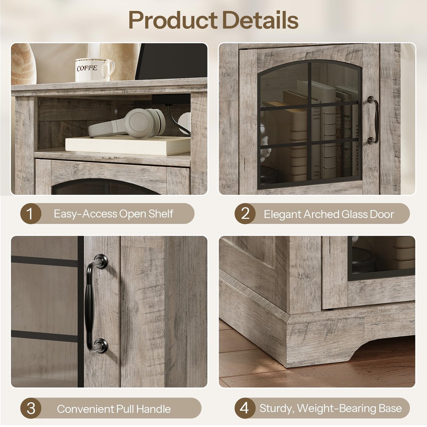 HOOBRO 17.7-inch Greige Wood Farmhouse Style Living Room Side Table with Charging Station