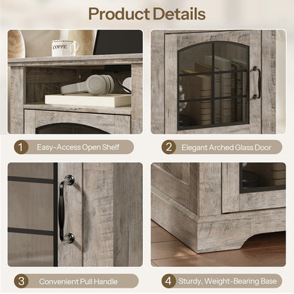 HOOBRO 17.7-inch Greige Wood Farmhouse Style Living Room Side Table with Charging Station