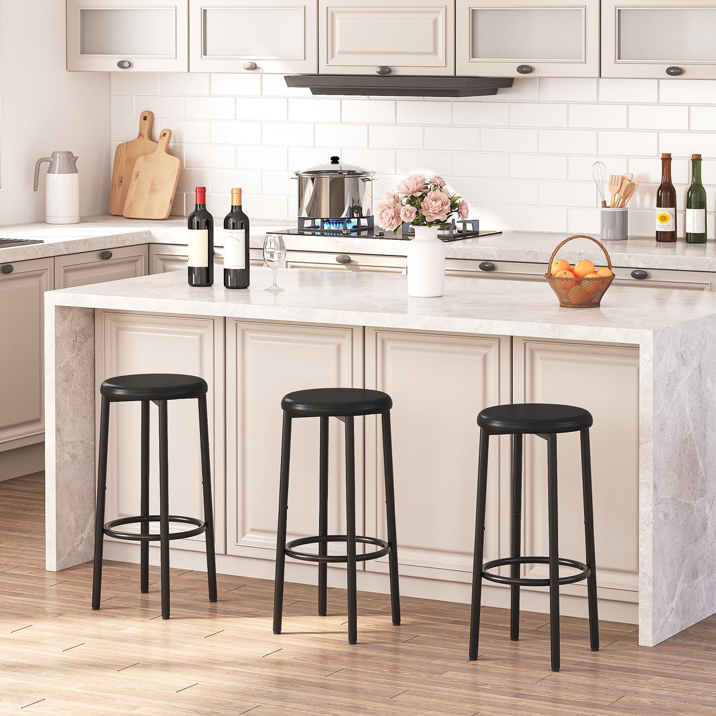 HOOBRO Black 25.6-inch PU Upholstered Bar Stool with Footrest /2PICS