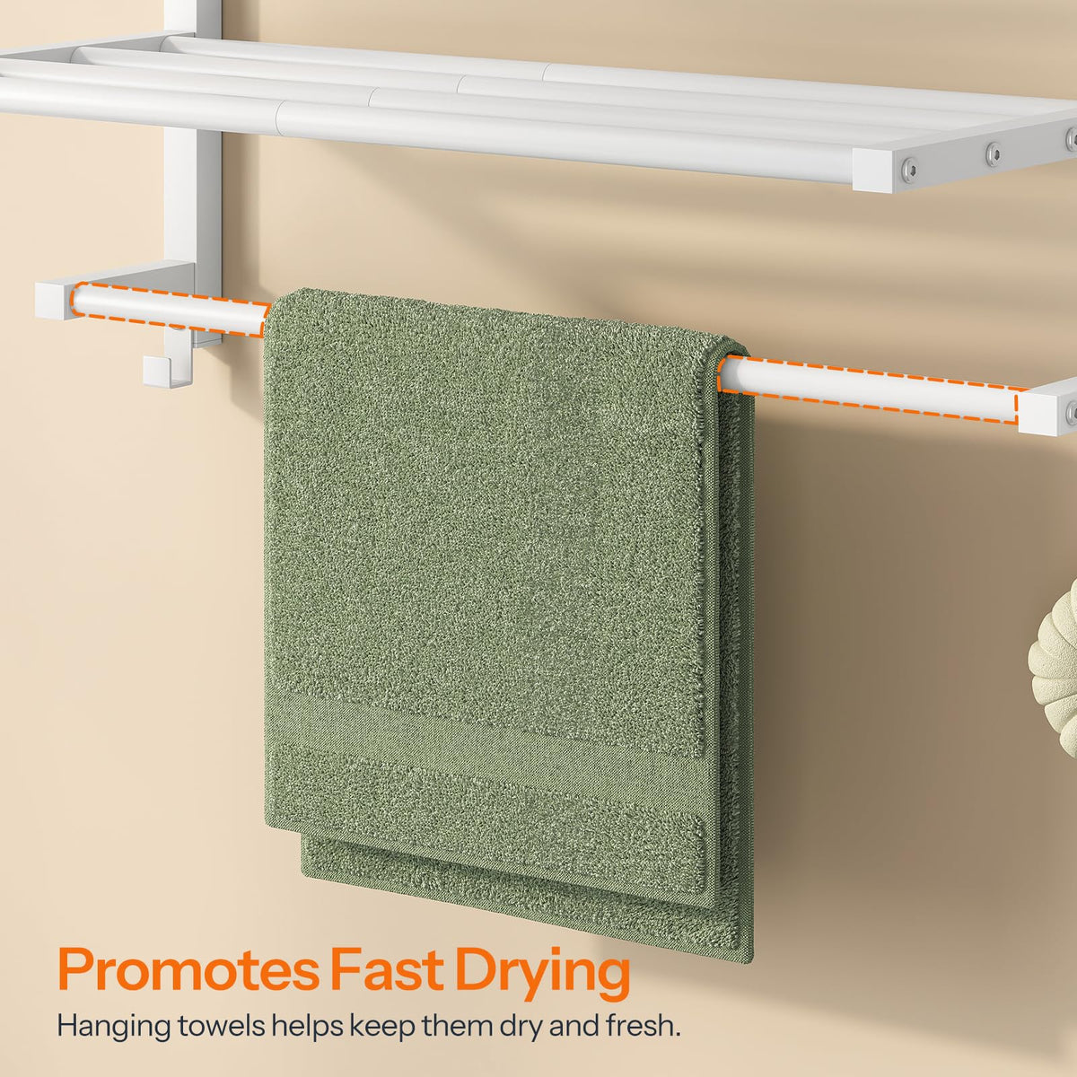 HOOBRO 23.8" Towel Rack for Bathroom, 3 Tier Towel Shelf with Tower Bars, Bathroom Storage Organizer for Towels and Toiletries, Towel Holder Wall Mounted with 2 Hooks, White WT08LB01