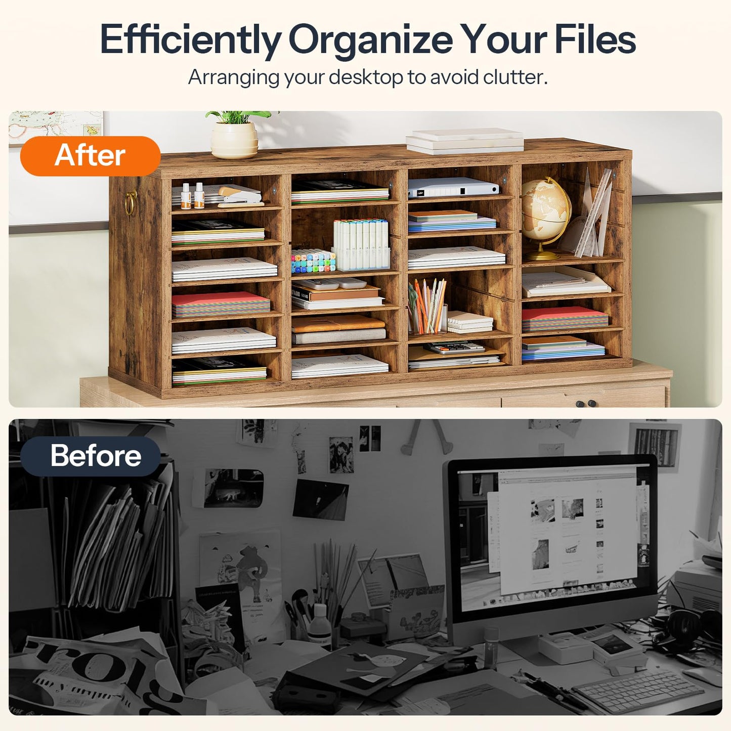 HOOBRO 24-Compartment Office Mailbox File Organizer with Adjustable Shelves