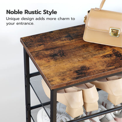 HOOBRO Brown Industrial 4-Tier Shoe Rack with Adjustable Mesh Shelves