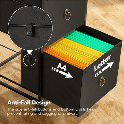 HOOBRO 55-inch Double Drawer Mobile Filing Cabinet and Computer Desk with Power Outlet & LED Light Strip Set & 2 Fabric Drawers