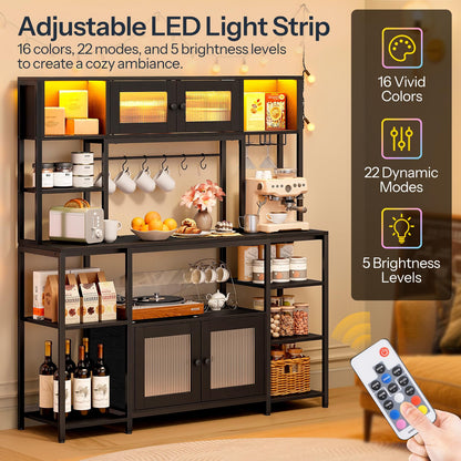 HOOBRO 59.1-inch Bakers Rack with Power Outlet and LED Light