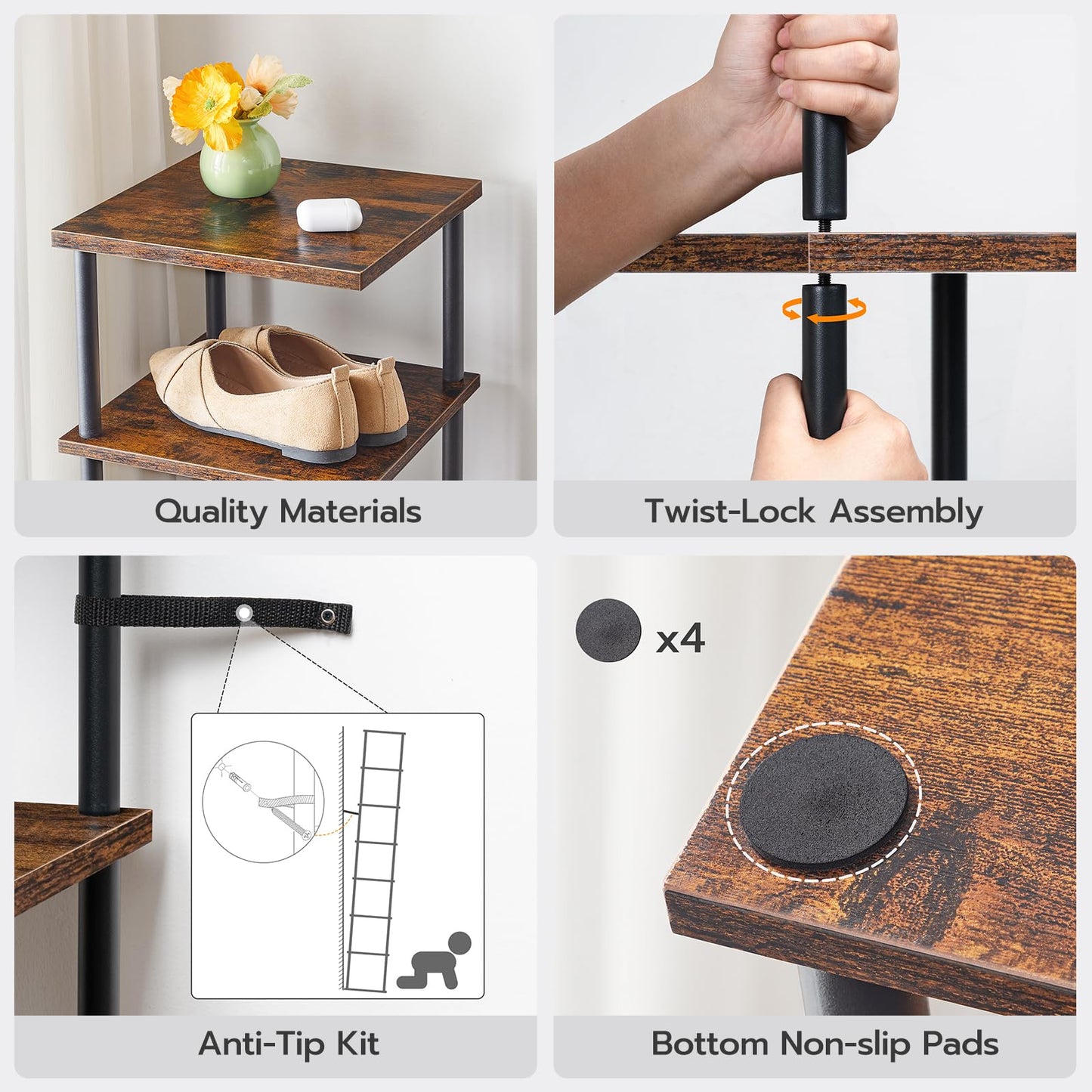 HOOBRO Retro Brown 8-Tier Standing Shoe Rack