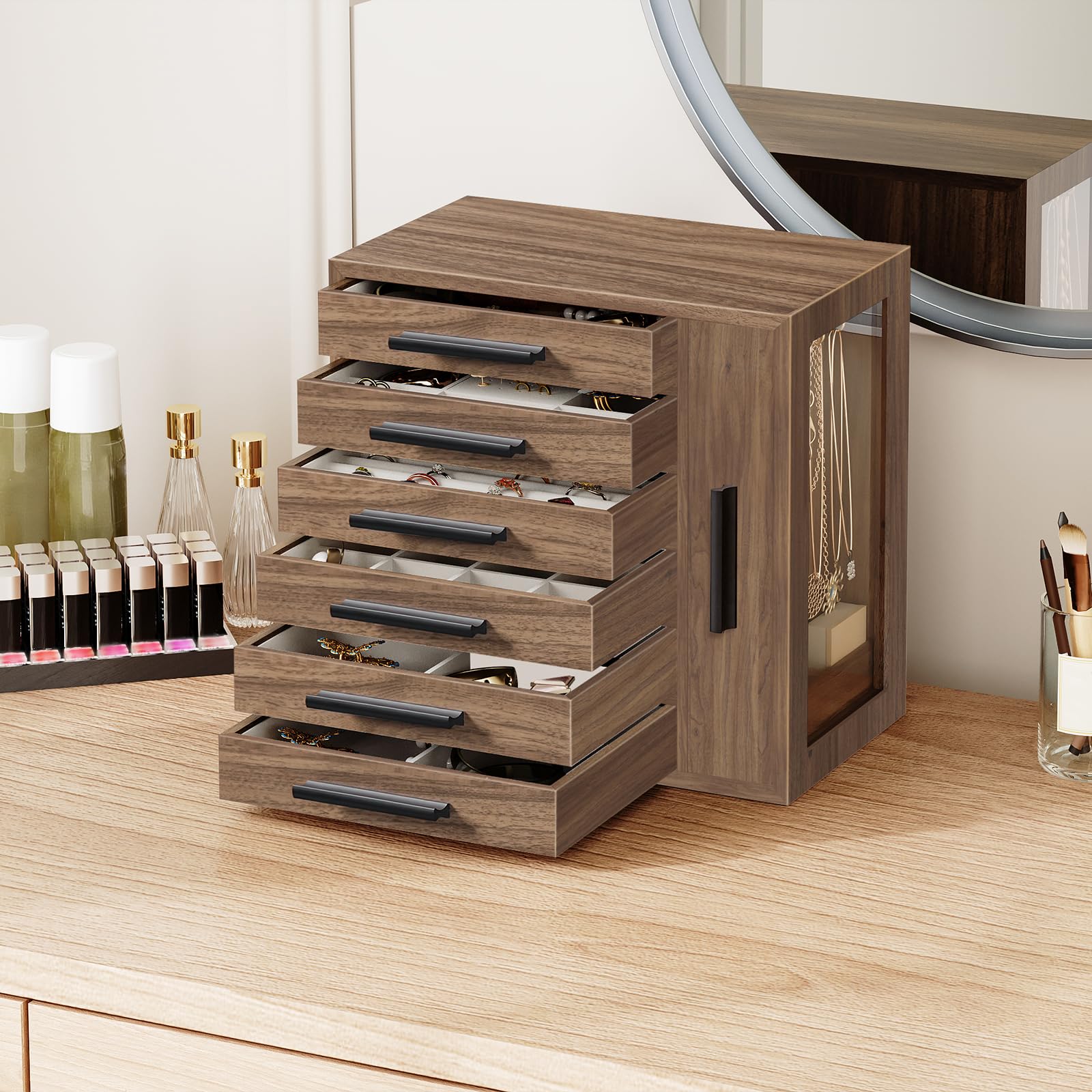 HOOBRO 6-Tier Wooden Jewelry Organizer Box