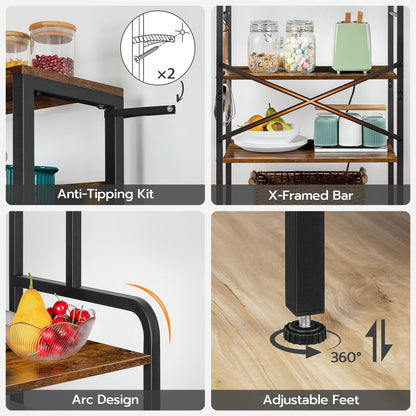 HOOBRO Retro Brown 68.1-inch 7-Tier Baking Rack with Power Outlet & 4 S-Hooks