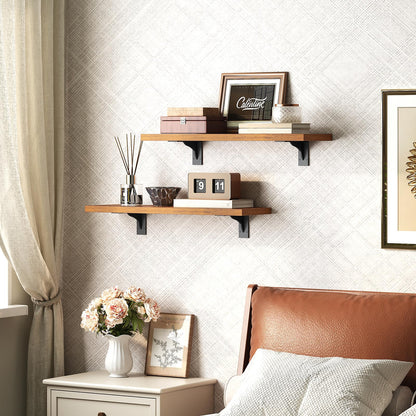 HOOBRO Vintage Brown 15.4-inch Wooden Wall-Mounted Shelf Set with Metal Bracket /2PICS