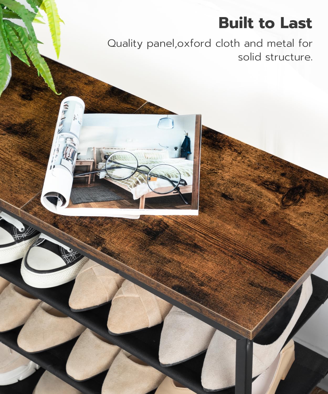 HOOBRO Four-tier Industrial-style Shoe Organizer Rack with 3 Oxford Cloth Shelves &  Top Shelf