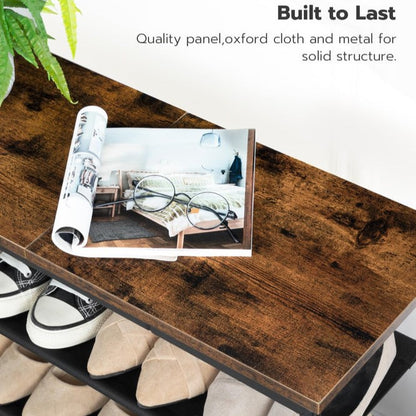 HOOBRO Industrial Retro Brown 5-Tier Shoe Organizer with 4 Oxford Cloth Shelves & Top Panel