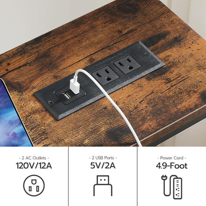 HOOBRO Retro Brown 63-inch Console Table with Power Outlet & Storage & Shelves