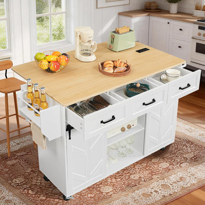 HOOBRO Rolling Kitchen Island with Power Outlet & Drawers