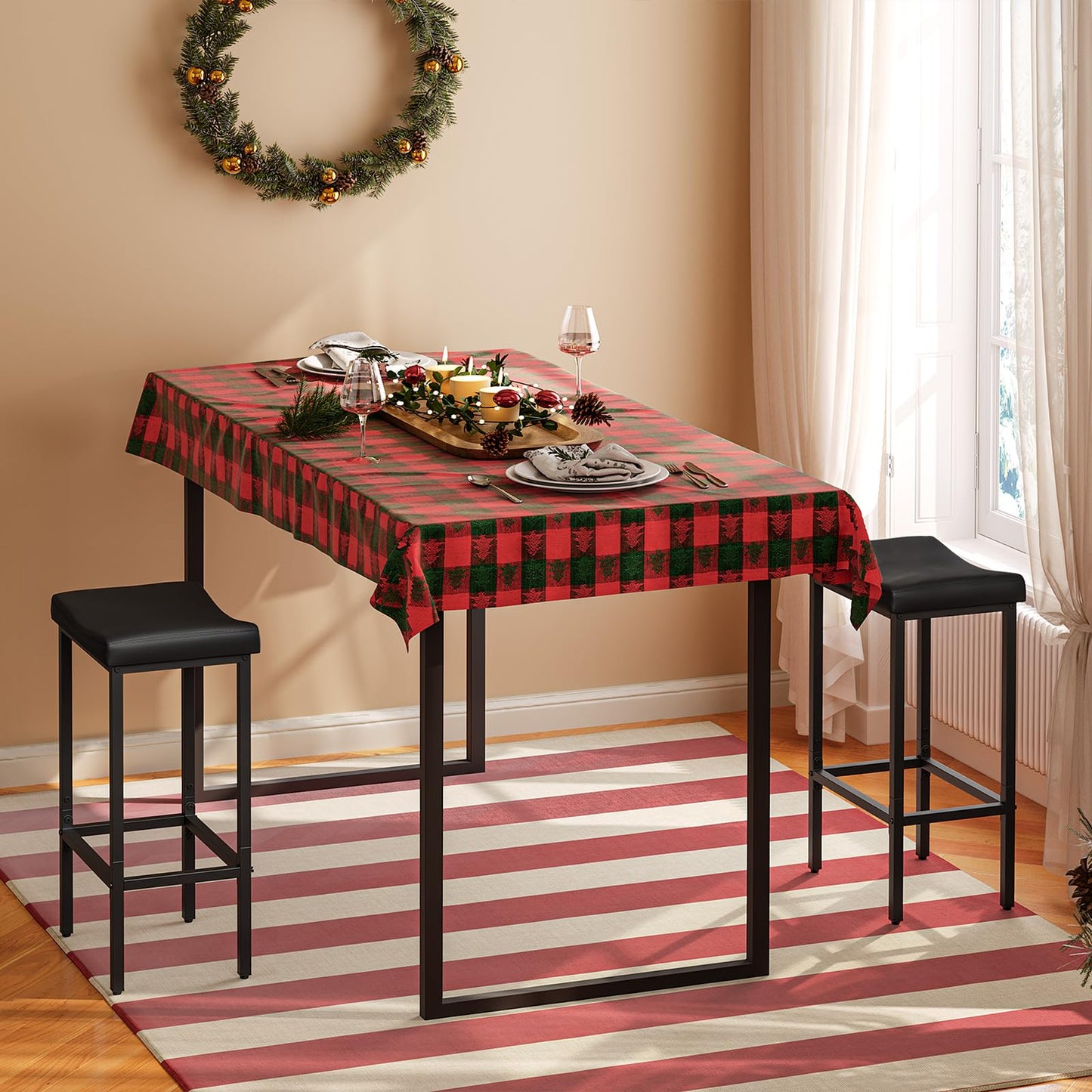 HOOBRO Retro Black Kitchen Bar Stool with Footrest / 2 PICS