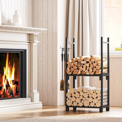 HOOBRO 4FT Adjustable Firewood Rack with 2 Hooks & Cover