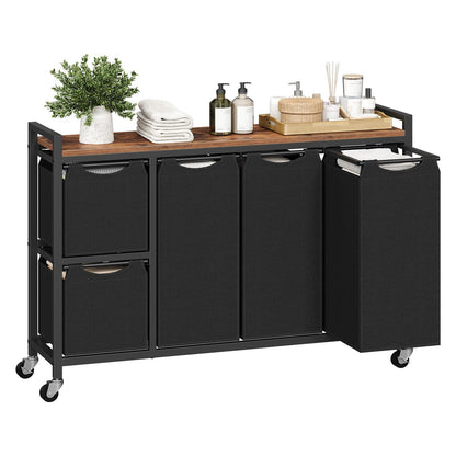 HOOBRO Laundry Sorter with 5 Sections, 45.5 Gal. (170 L) Laundry Hamper with Wheels and Shelf, Large Capacity, Laundry Basket with Removable Bags, 44.1"L x 11.8"W x 31.5"H, Rustic Brown, BF26XY01