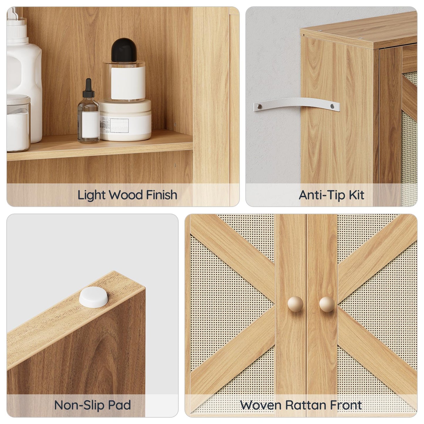 HOOBRO Over The Toilet Storage Cabinet with Rattan-Style Doors