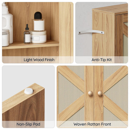 HOOBRO Over The Toilet Storage Cabinet with Rattan-Style Doors