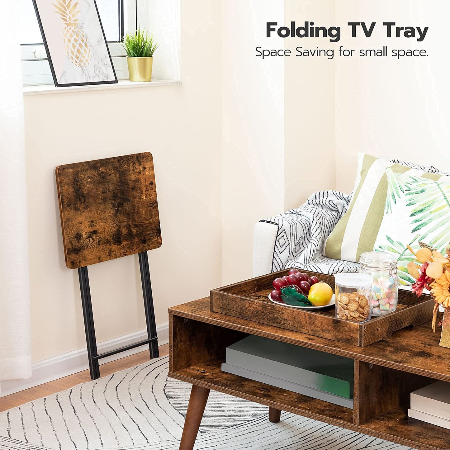 HOOBRO Retro Brown TV Tray Table with Detachable Tray