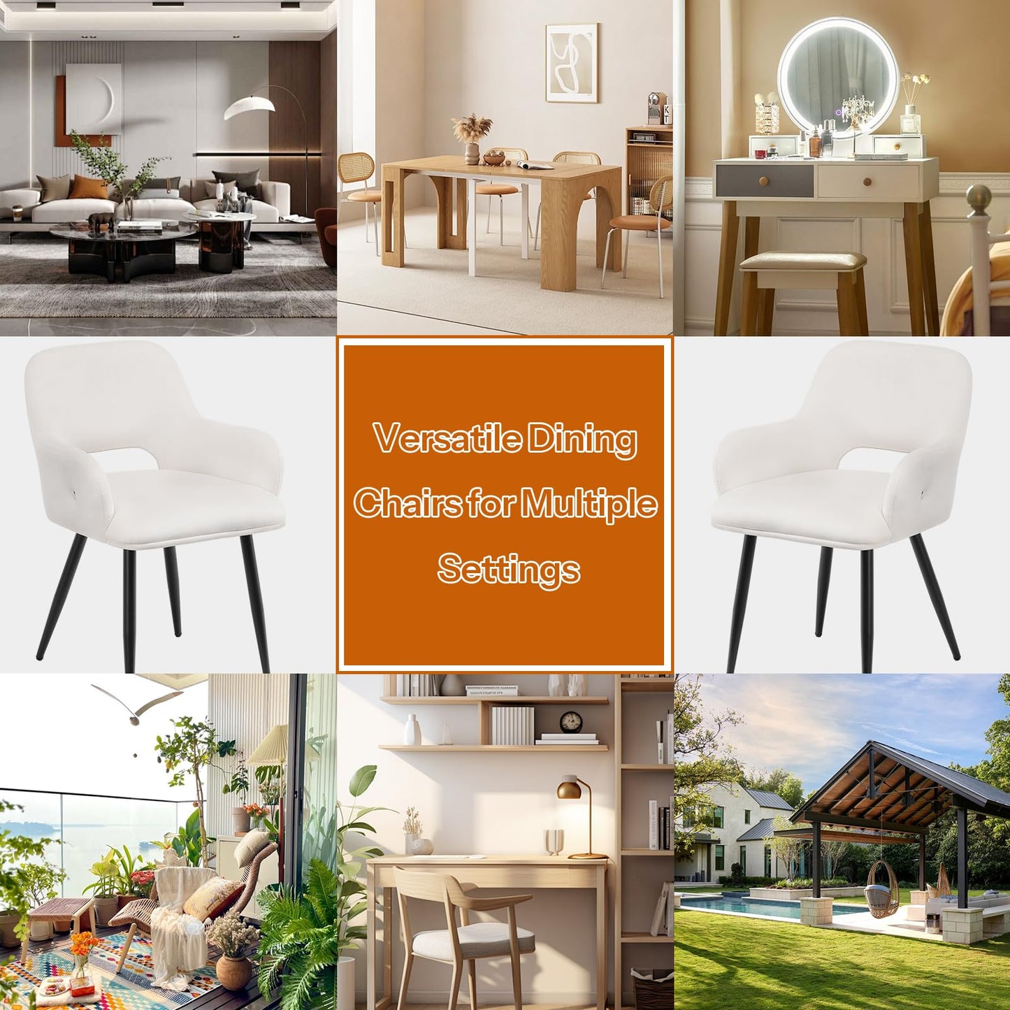 HOOBRO Beige Modern Upholstered Dining Chair with Soft Armrests / 2PICS