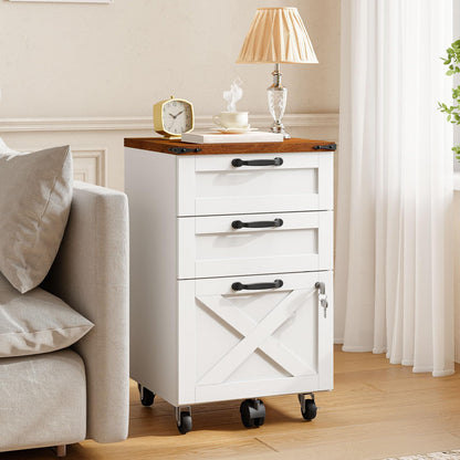 HOOBRO 3 Drawer Mobile Farmhouse File Cabinet for A4/Letter Size
