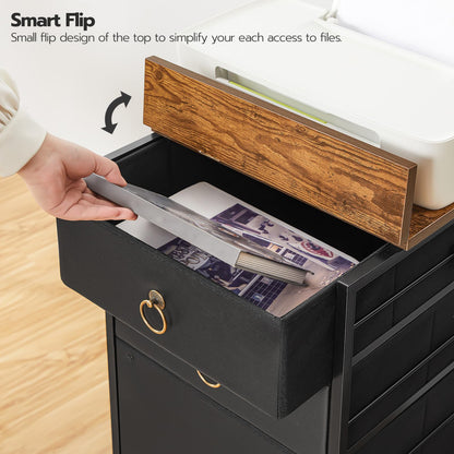 HOOBRO Retro Brown Vertical A4/Letter Size Three-Drawer Mobile Filing Cabinet with Casters & Printer Stand