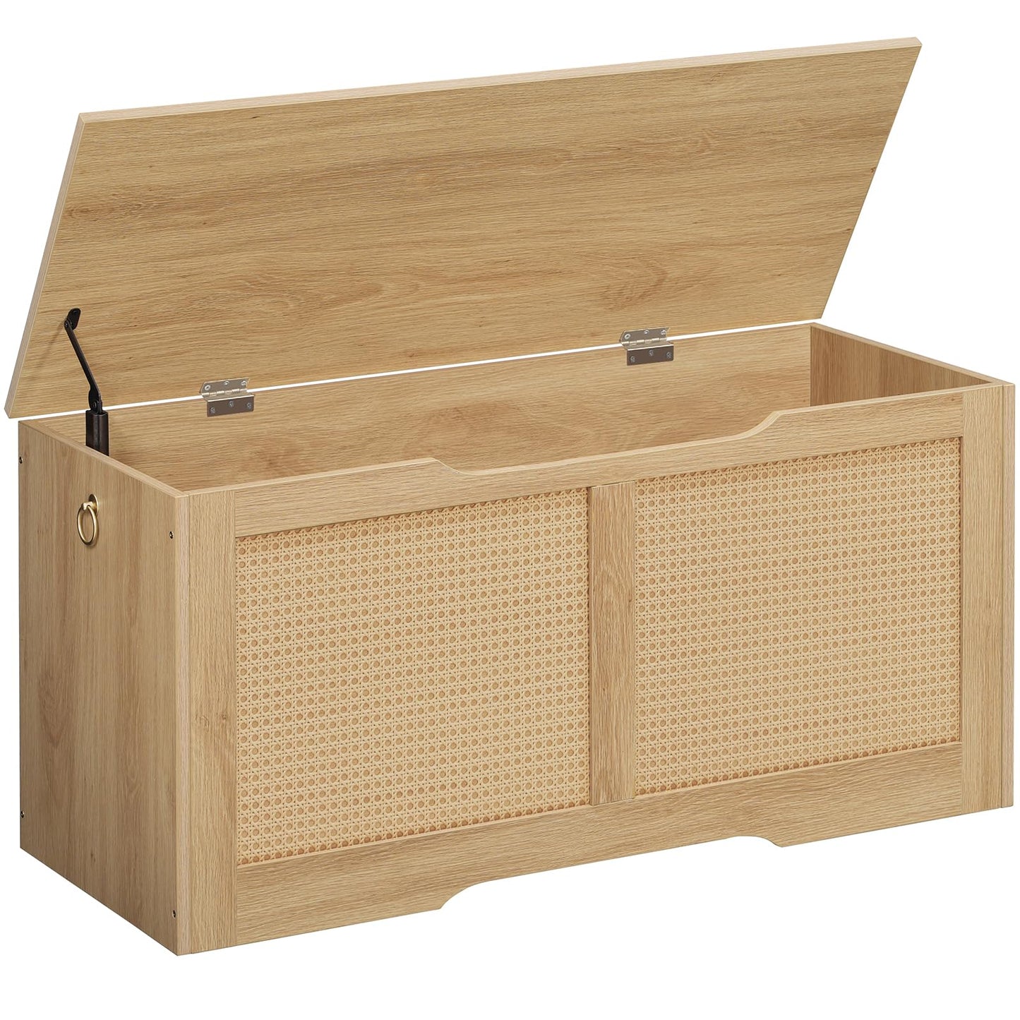 HOOBRO Natural 39.3-inch Wicker Style Storage Bench with Safety Hinges & U-Shaped Opening