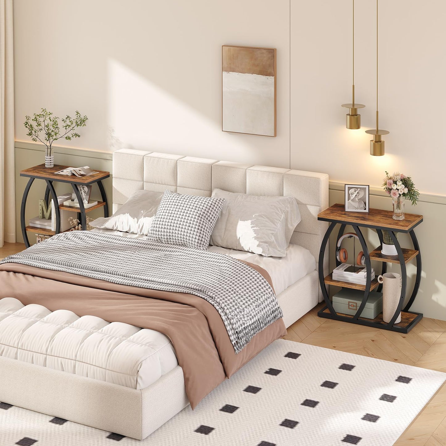 HOOBRO 4-Tier Industrial End Table & Nightstand with Storage Shelves