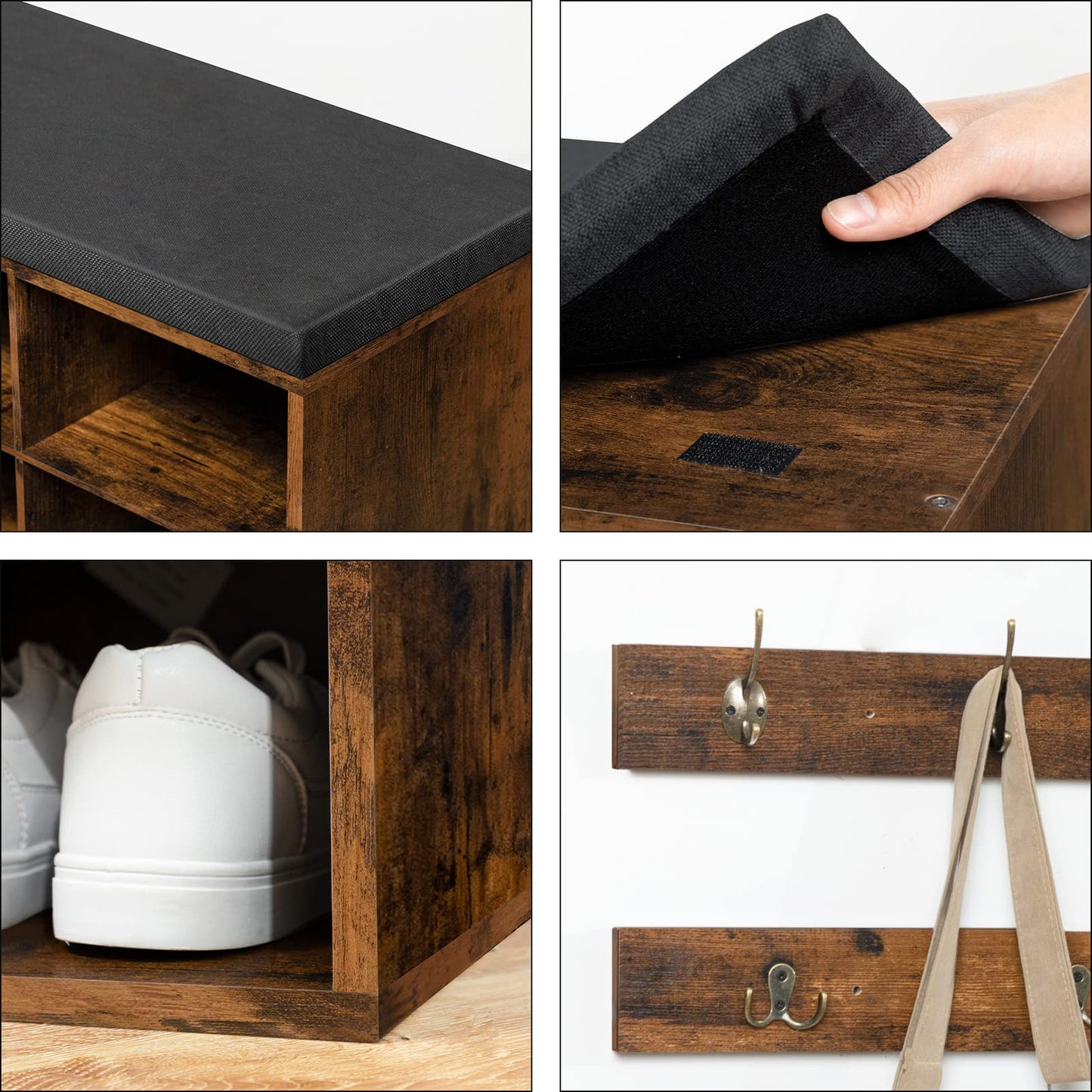 HOOBRO 39.4-inch Padded Shoe Cabinet Bench with Compartments