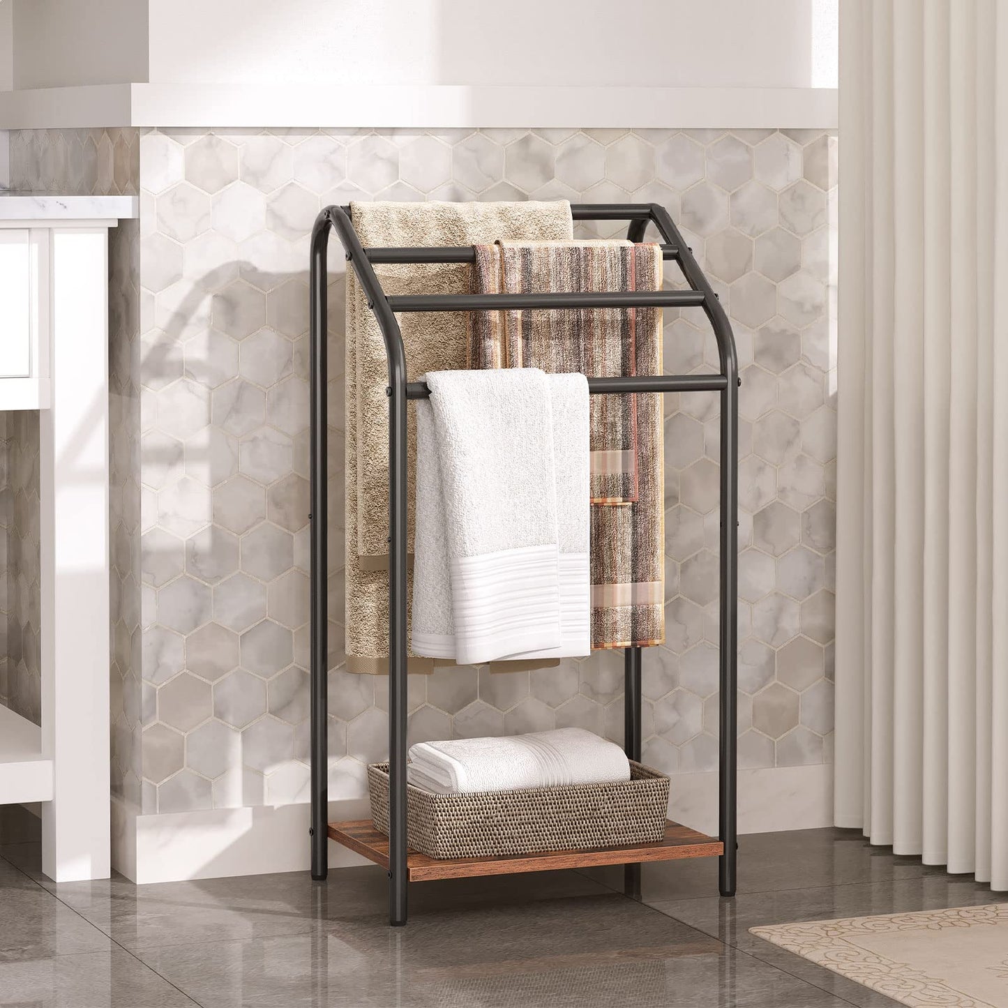 HOOBRO Retro Brown Four-Tier Freestanding Towel Rack