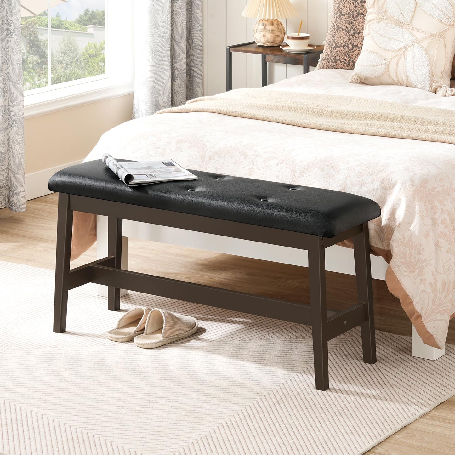 HOOBRO PU Leather Upholstered Bamboo Dining Bench