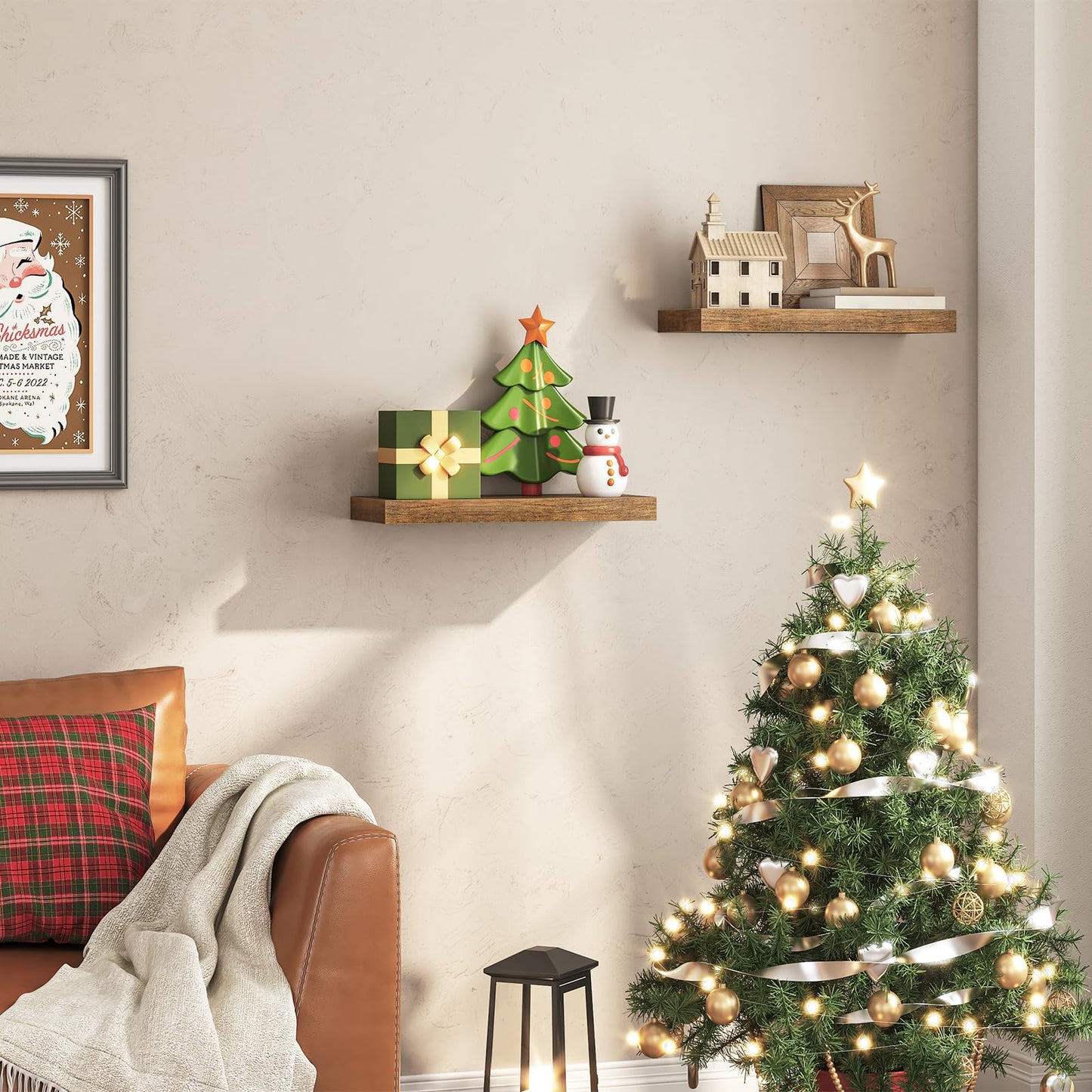 HOOBRO Retro Brown 15.7-inch Wall-Mounted Shelf with Concealed Bracket / 2PICS