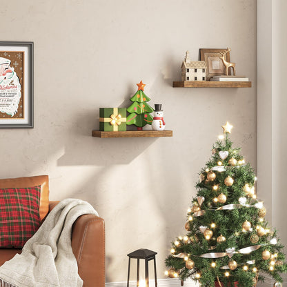 HOOBRO Retro Brown 15.7-inch Wall-Mounted Shelf with Concealed Bracket / 2PICS