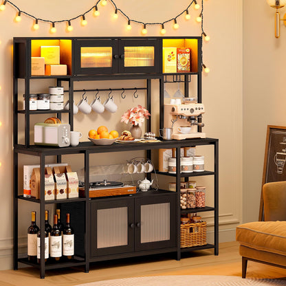HOOBRO 59.1-inch Bakers Rack with Power Outlet and LED Light