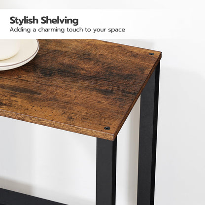 HOOBRO Retro Brown Small Side Table with Two-Tier Storage Shelf