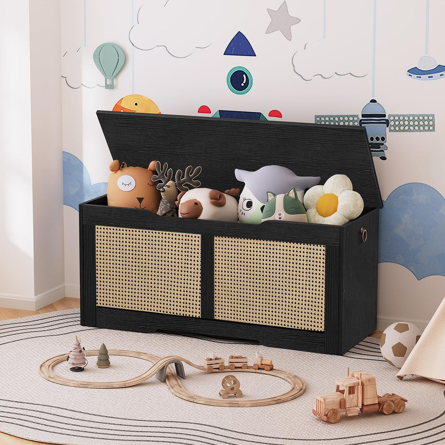 HOOBRO 43.3-inch Rattan Style Storage Bench & Toy Box