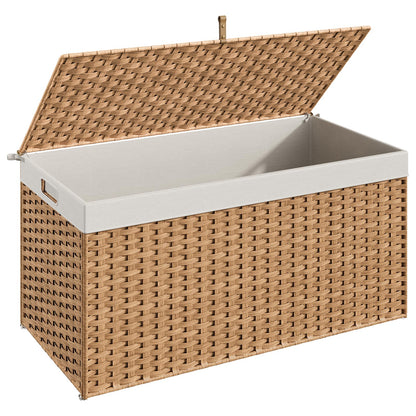 HOOBRO Storage Basket with Lid, 52.8 Gallon (200L) Wicker Basket, Handwoven Blanket Storage Basket with Handles, Metal Frame and Soft Lining, Foldable for Bedroom, Laundry Room, Natural NL220CW01