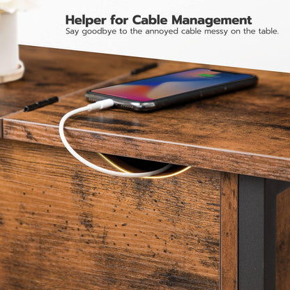 HOOBRO Retro Brown Flip-Top Narrow Side Table with USB Port/Socket/Shelf