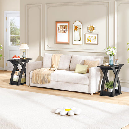 HOOBRO X-Design Narrow End Table with Storage Shelf for Small Space