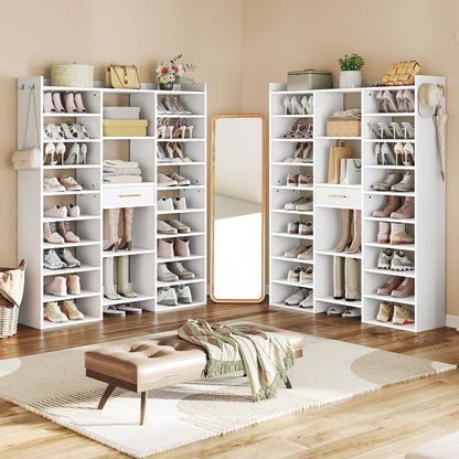 HOOBRO 10-Tier Wooden Shoe Rack Organizer with Cubbies & Fabric Drawer