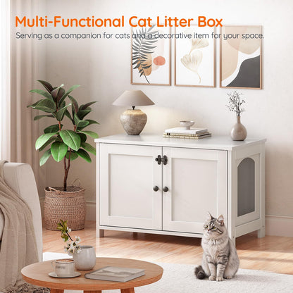 HOOBRO White Large Concealed Litter Box Enclosure with Removable Divider