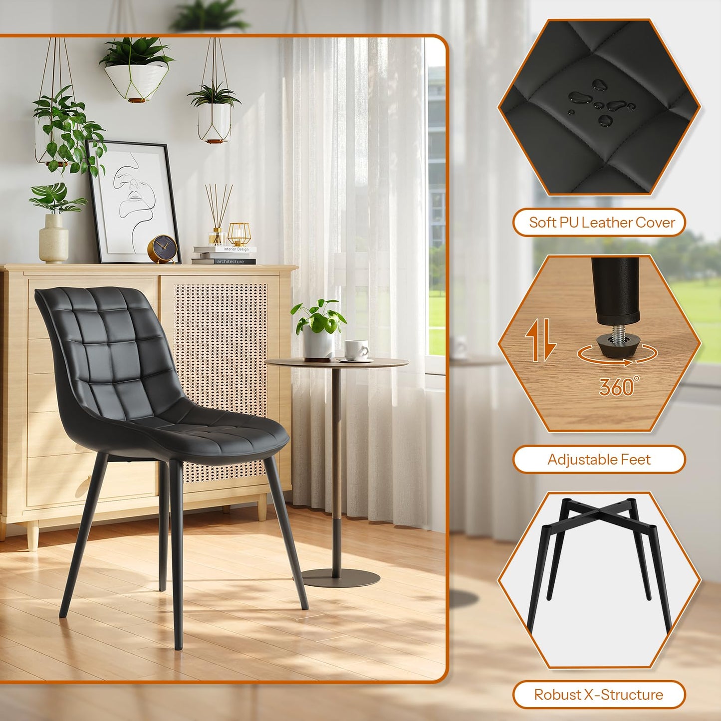 HOOBRO Modern Faux Leather Upholstered Dining Chair /2PICS