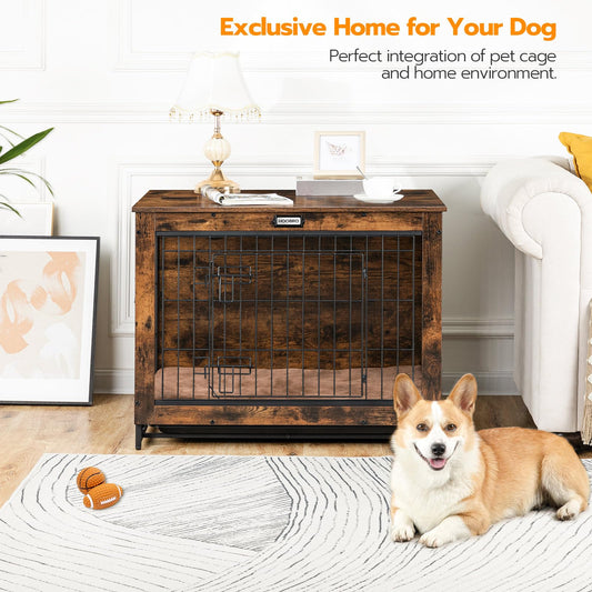 HOOBRO 32.5-inch Wooden Dog Crate Furniture with Pull-Out Tray