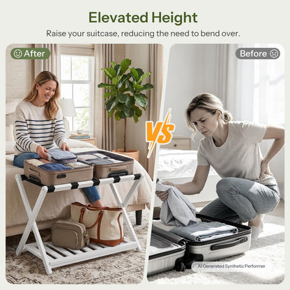HOOBRO 2-Tier Solid Wood Folding Luggage Rack for Guest Room, Bedroom