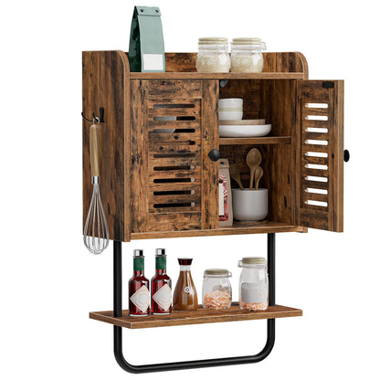 HOOBRO Retro Brown Double Door Bathroom Vanity with Towel Bar & Adjustable Shelf & 2 Hooks