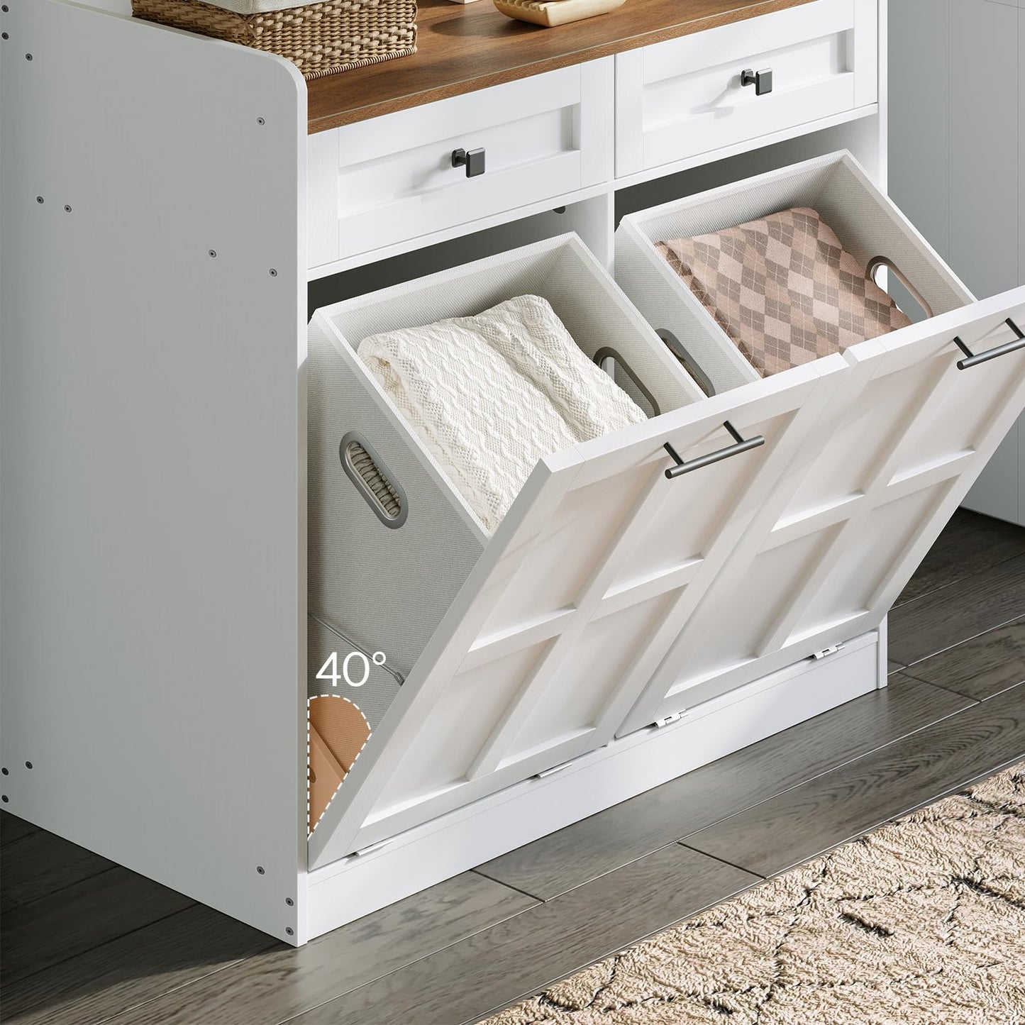 HOOBRO 25 Gallon Farmhouse Double Tilt Out Laundry Hamper Cabinet