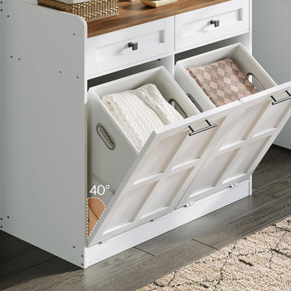 HOOBRO 25 Gallon Farmhouse Double Tilt Out Laundry Hamper Cabinet