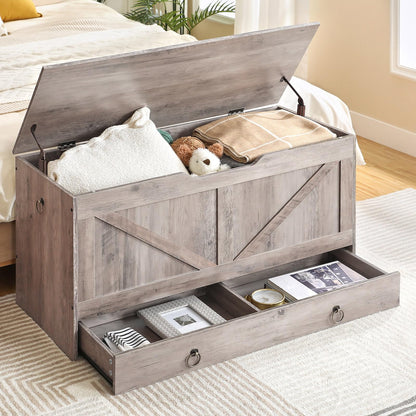 HOOBRO 39.3-inch Toy Box Storage Box with Drawer Safety Hinges